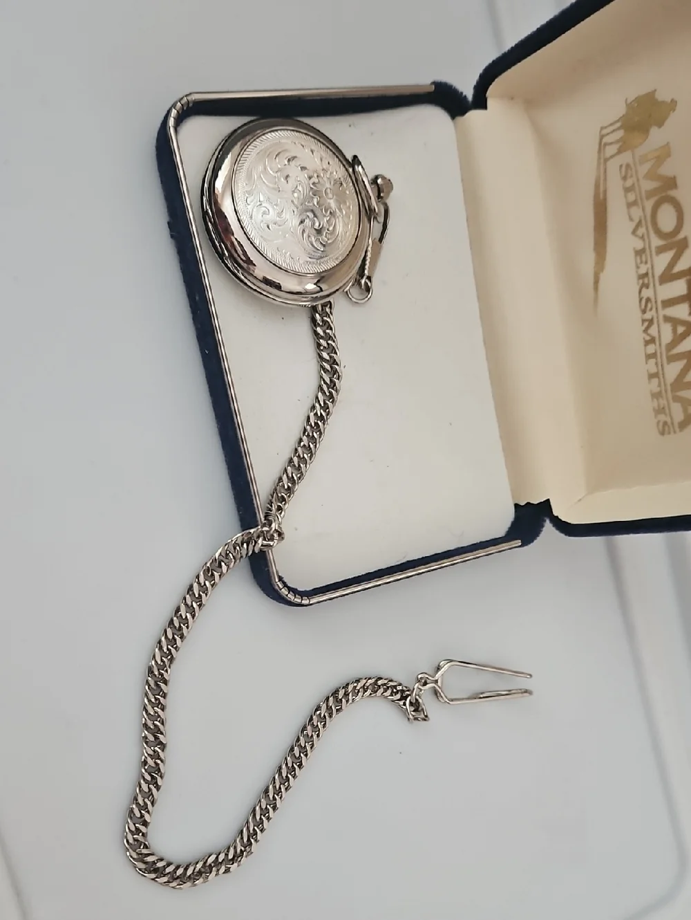 Montana Silversmiths Flower Engraved Silver-Tone Pocket Watch with Chain
